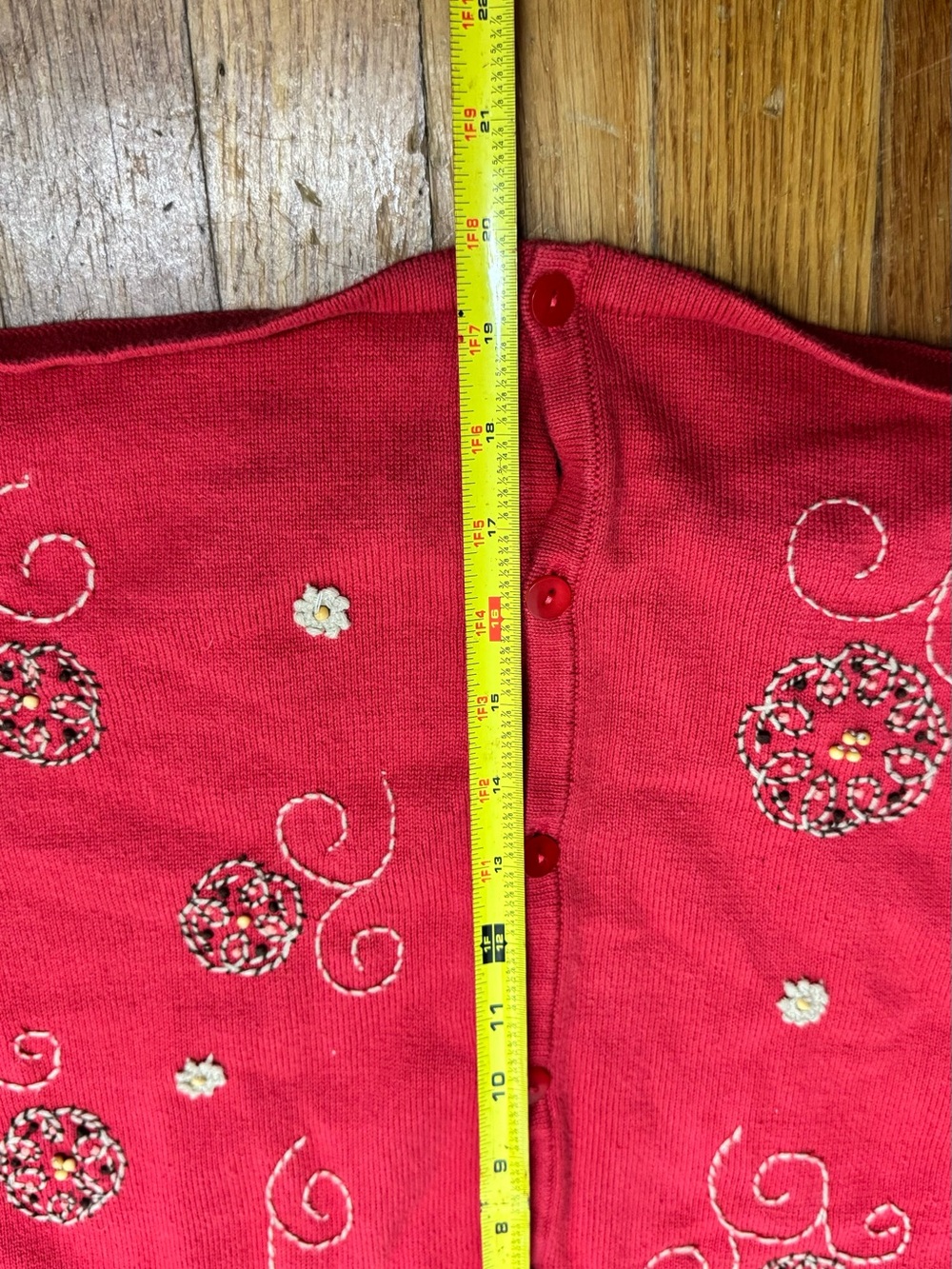Talbots Red Embroidered Button-Front Cardigan - Picture 7 of 9